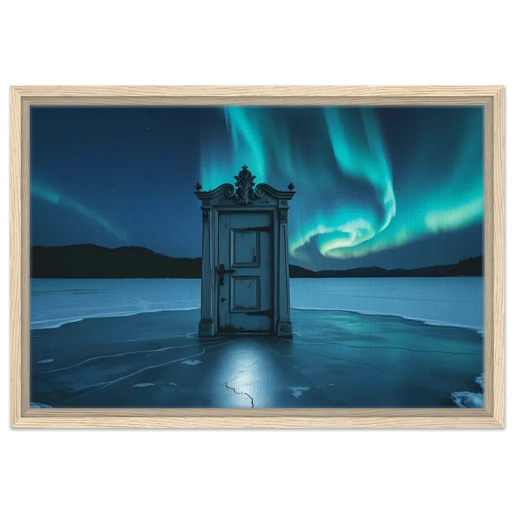 Framed Aurora Borealis door canvas display from PixiOnyx Polar Portal collection