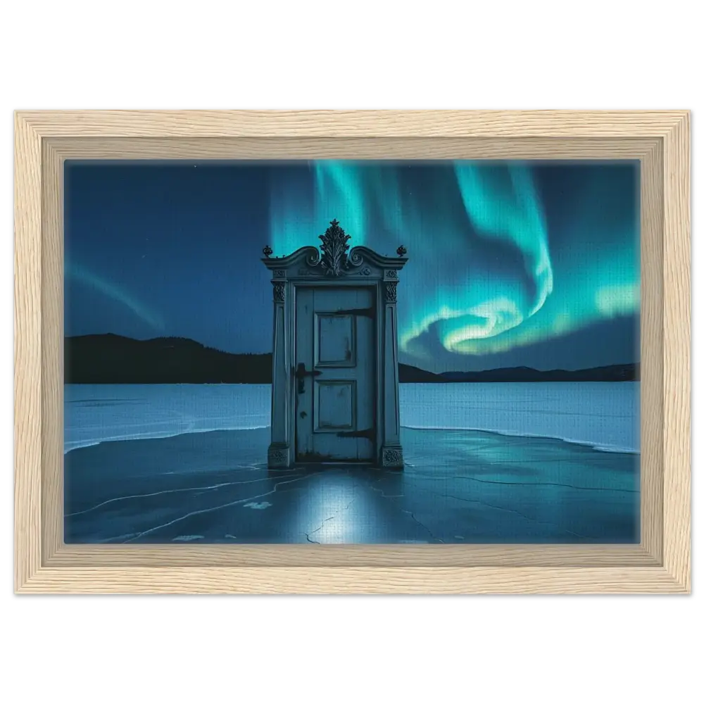 Framed Aurora Borealis door canvas titled The Threshold Beneath Lights by PixiOnyx Polar Portal