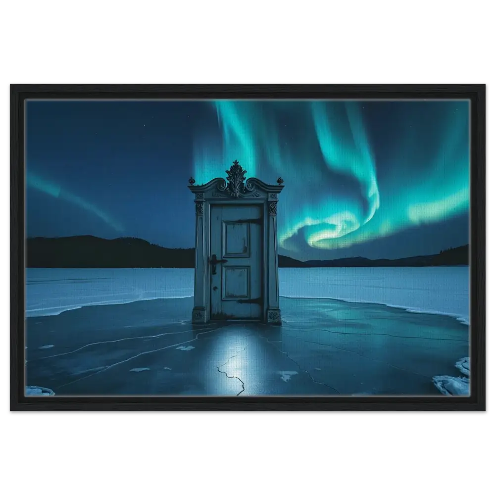 Ornate door under vibrant Aurora Borealis in PixiOnyx Polar Portal Display