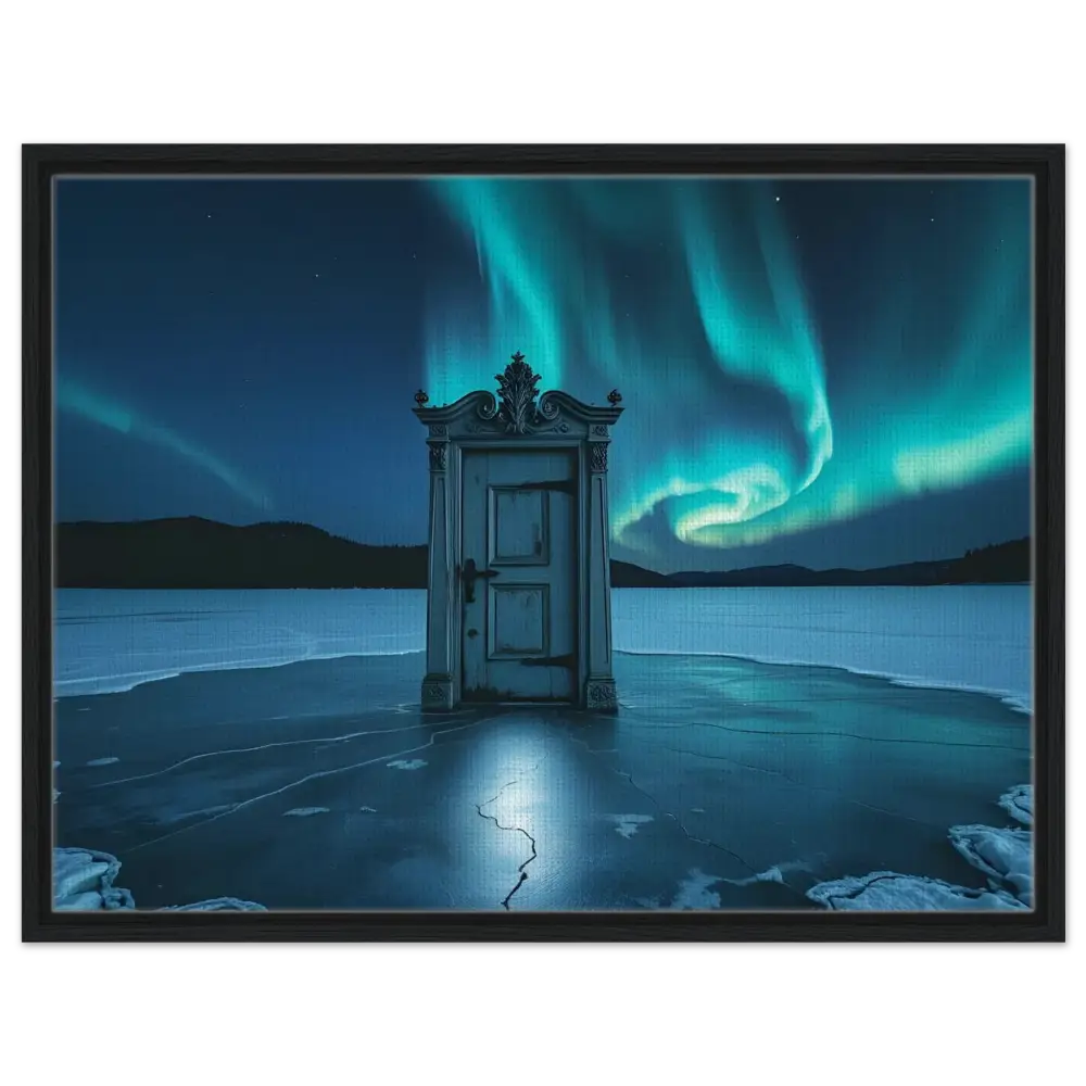 Ornate door beneath colorful Aurora Borealis in PixiOnyx Polar Portal Display