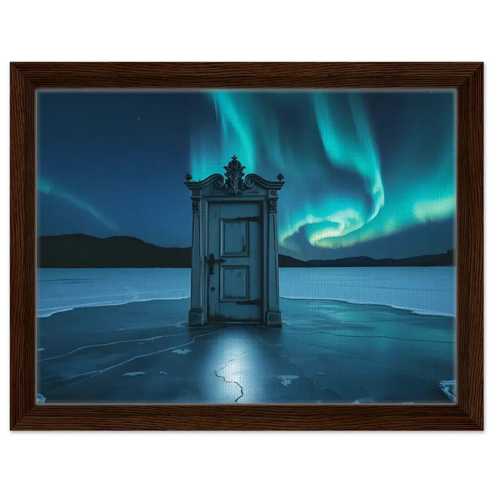 Framed door under Aurora Borealis in PixiOnyx Polar Portal Display Canvas