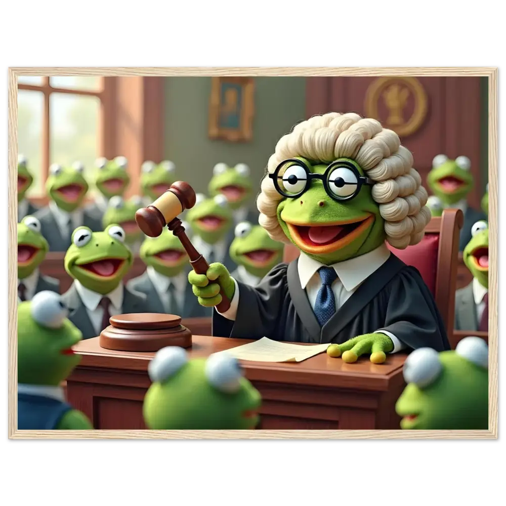 Kermit the Frog judge from PixiOnyx Framed Frog Court Art displaying courtroom scene