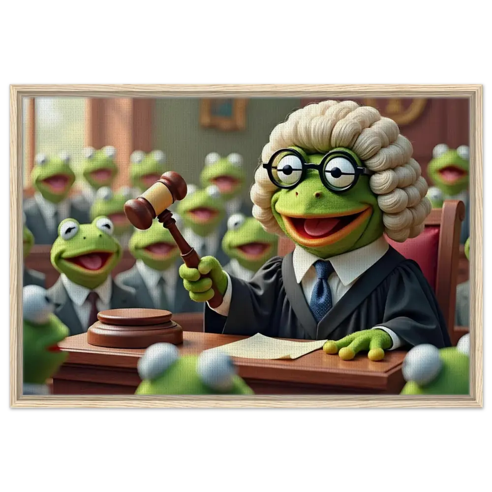 Framed Kermit the Frog courtroom scene wall art in PixiOnyx Witty Wall Feature collection