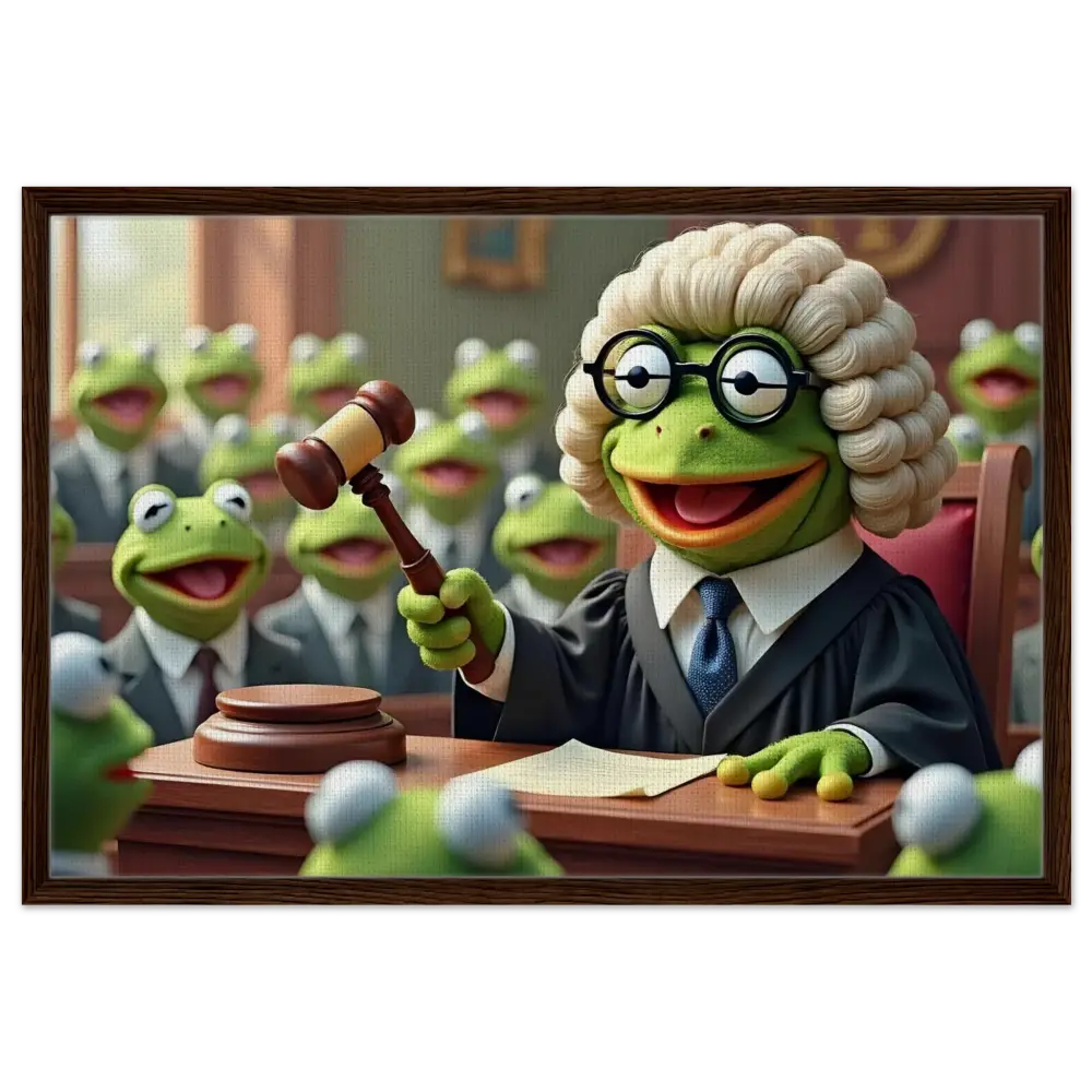 Kermit the Frog as a judge on the Framed Frog Court Canvas Wall Art
