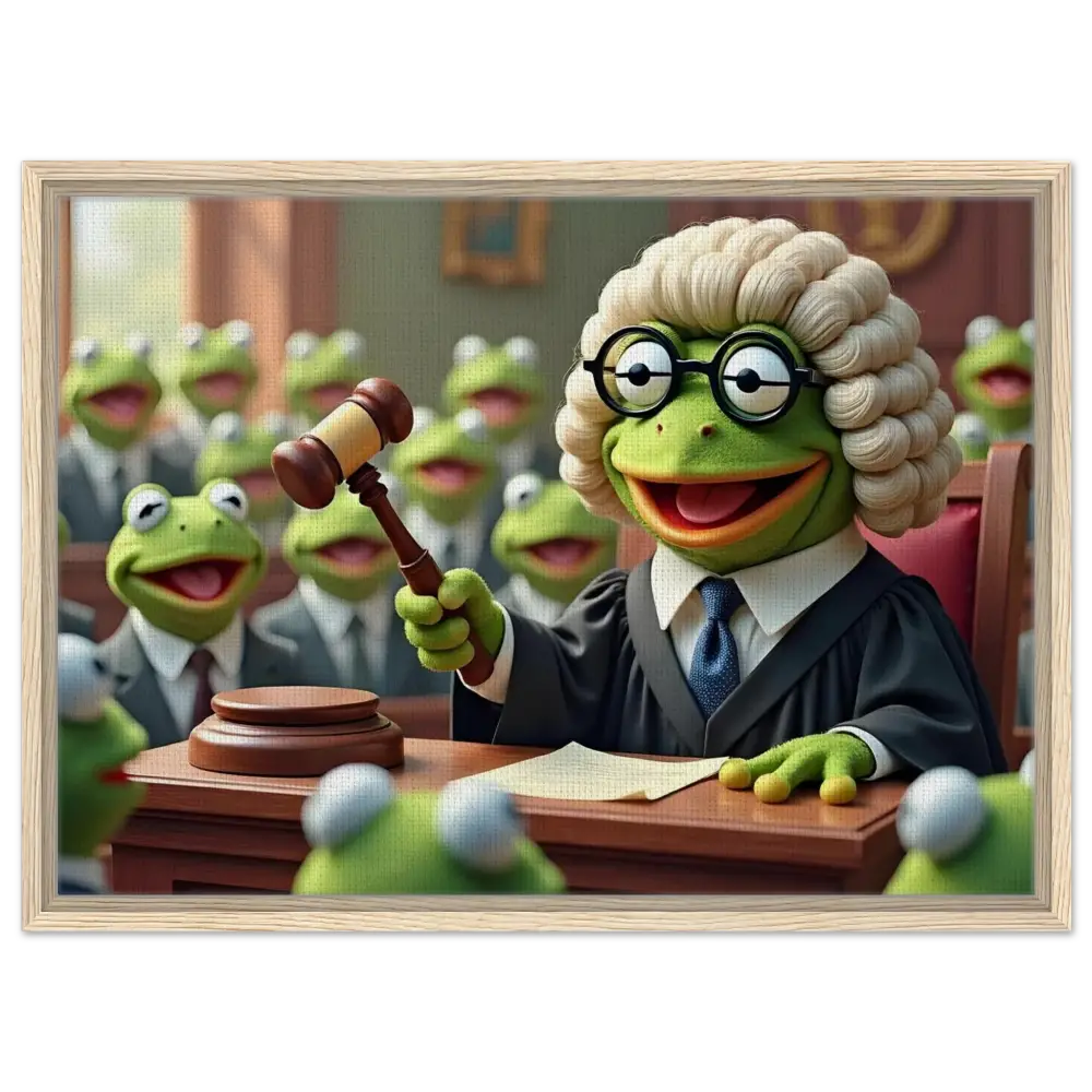 Framed courtroom scene with frog judge artwork for PixiOnyx Witty Wall Feature