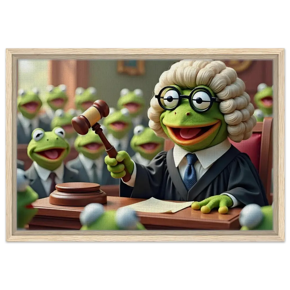 Kermit the Frog as a judge on the framed Frog Court Canvas wall art