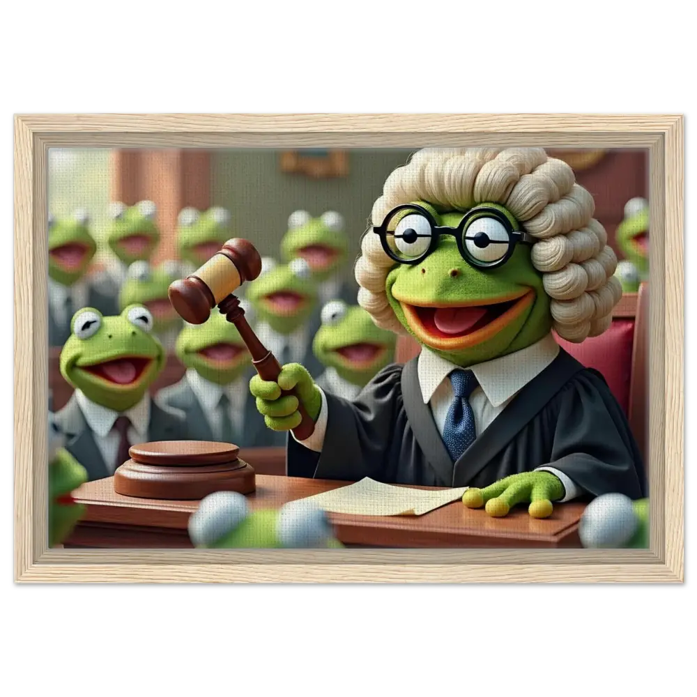 Framed Kermit the Frog courtroom scene wall art for witty Amphibians Trial decor