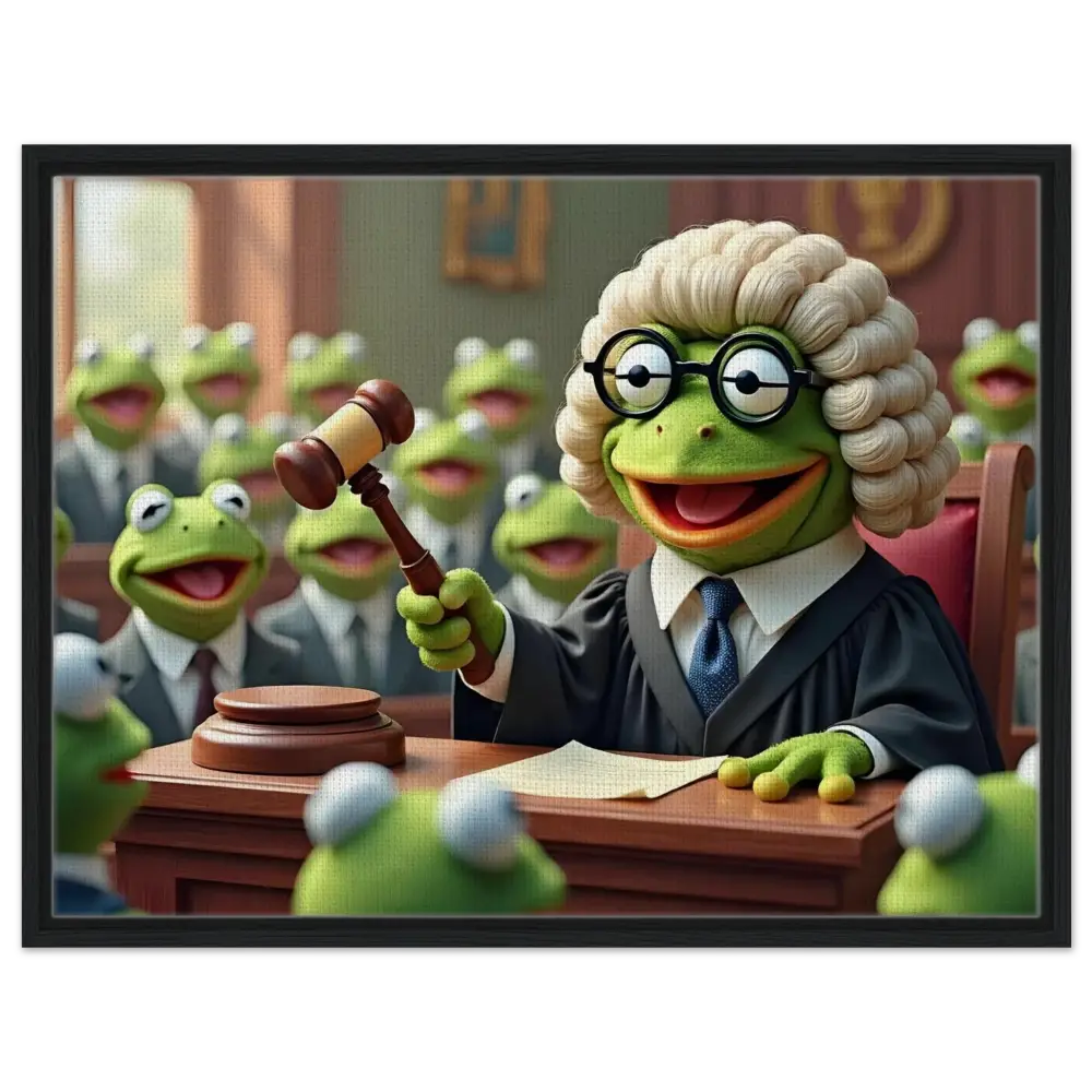 Kermit the Frog as a judge on Framed Frog Court Canvas Wall Art