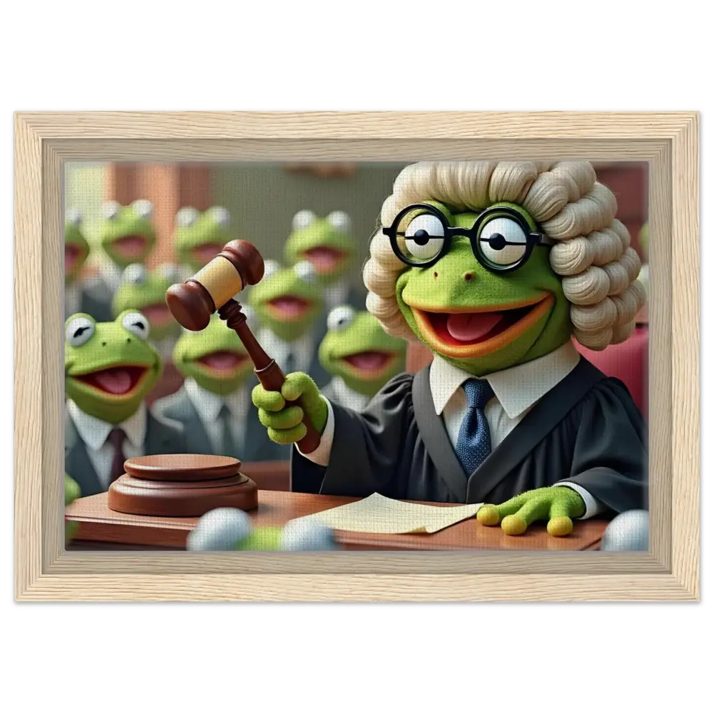 Framed Kermit the Frog judge artwork on PixiOnyx Wall Feature for amphibian trial decor