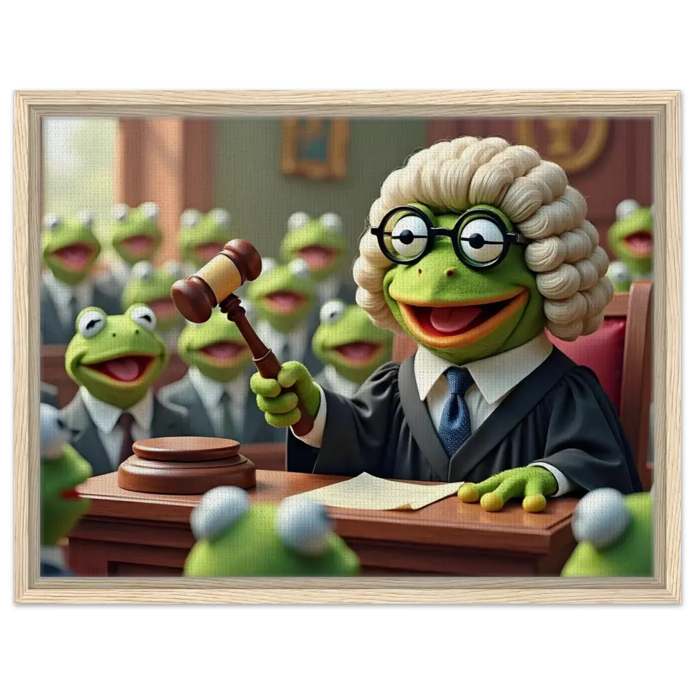 Framed Kermit the Frog courtroom scene wall art for PixiOnyx Frog Court Canvas display