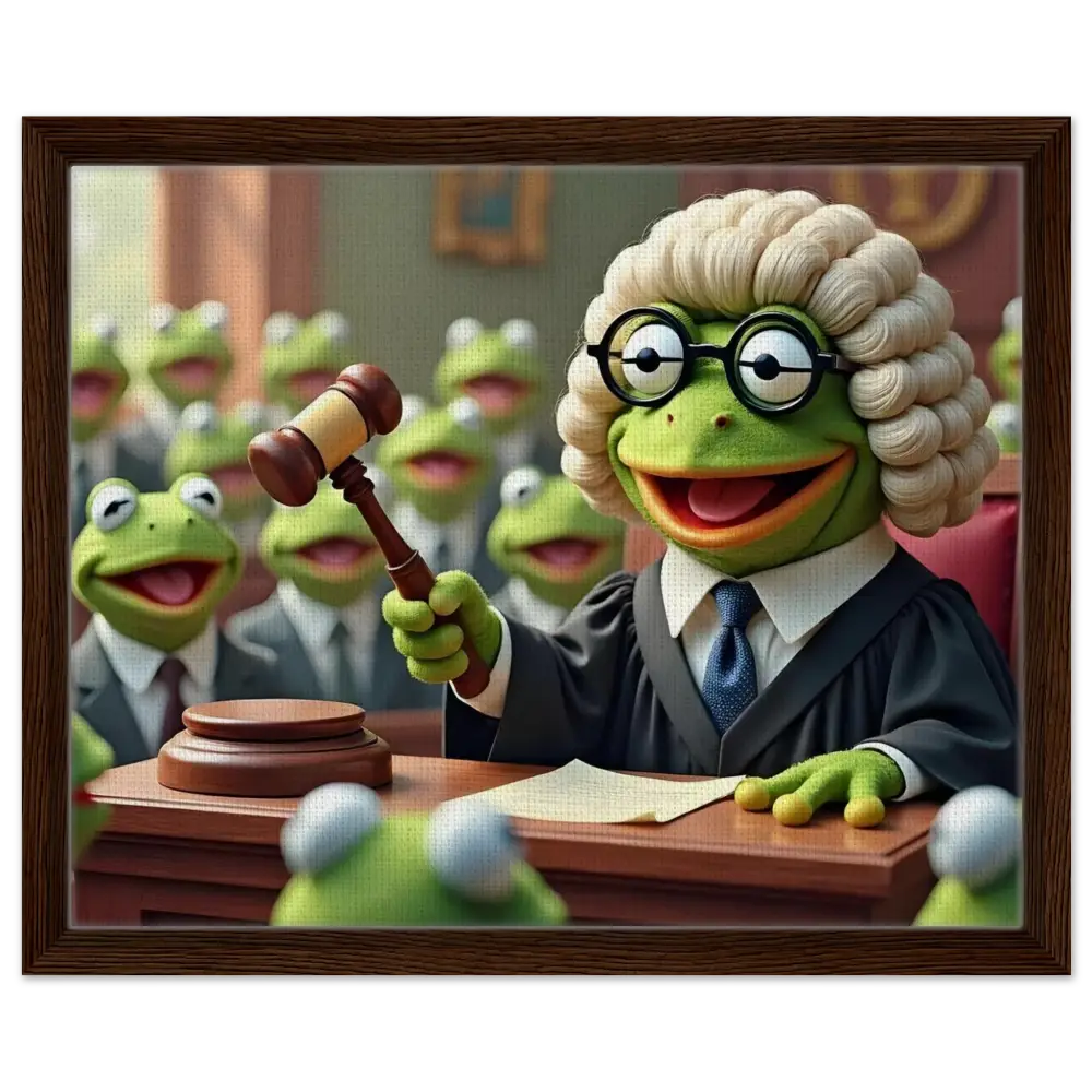 Framed Kermit the Frog judge wall art from PixiOnyx Frog Court Canvas product