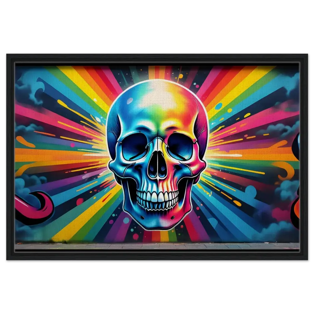 Colorful skull graffiti art on framed canvas from PixiOnyx Street Luxe