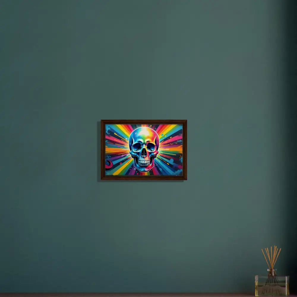 Framed rainbow skull graffiti art for Psychedelic Skull Canvas Wall Decor at PixiOnyx