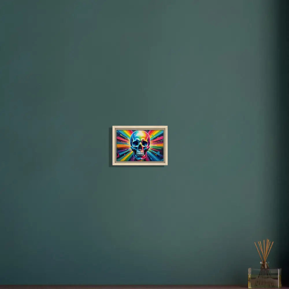 Framed rainbow skull graffiti art on Psychedelic Skull Canvas by PixiOnyx Street Luxe