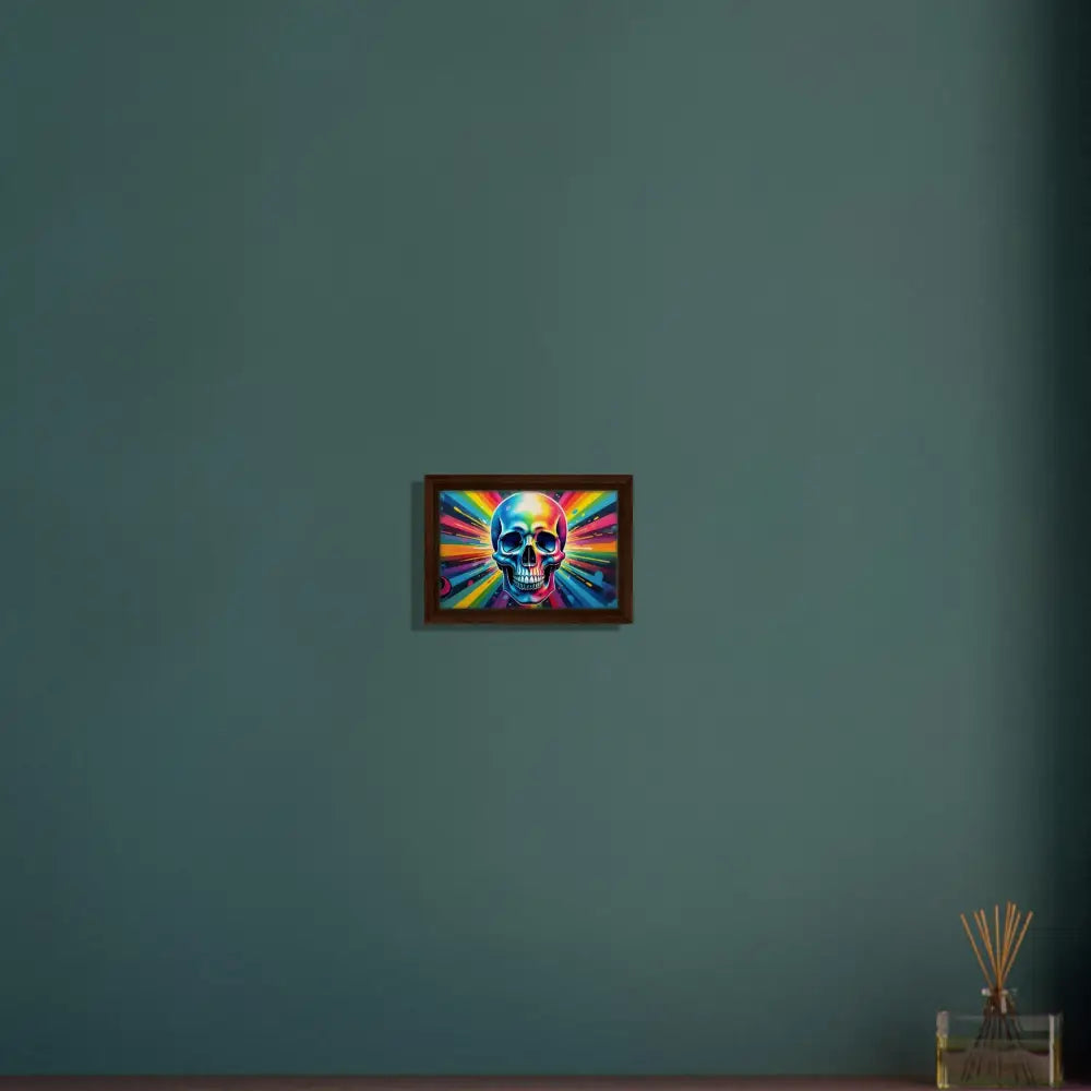 Framed rainbow skull graffiti art canvas called Graffiti Skullburst by PixiOnyx Street Luxe