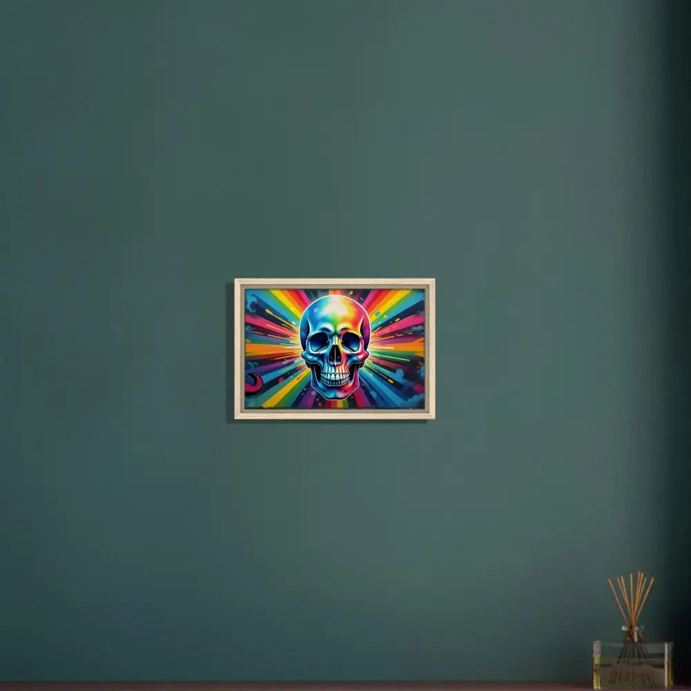 Framed rainbow skull graffiti art on Psychedelic Skull Canvas from PixiOnyx Street Luxe