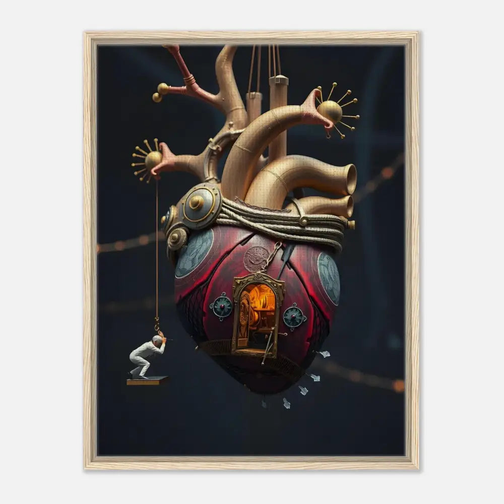Steampunk mechanical heart with miniature figure on PixiOnyx Surreal Decor Canvas