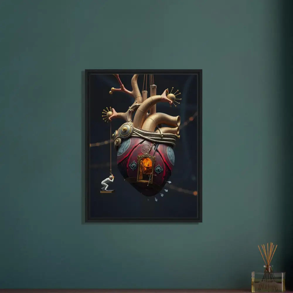 Steampunk heart artwork on Framed Heart Machine Canvas from PixiOnyx Surreal Decor