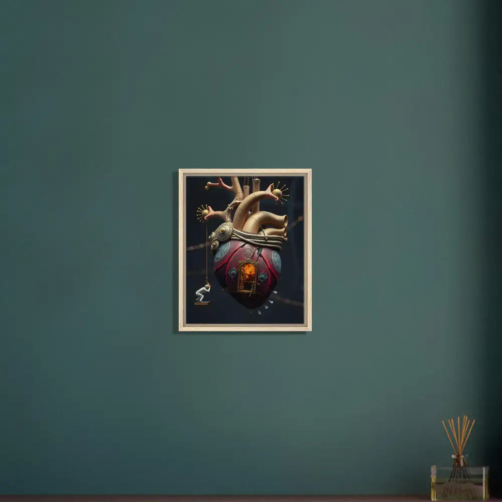 Framed steampunk heart artwork from PixiOnyx Surreal Decor titled The Bleeding Threshold