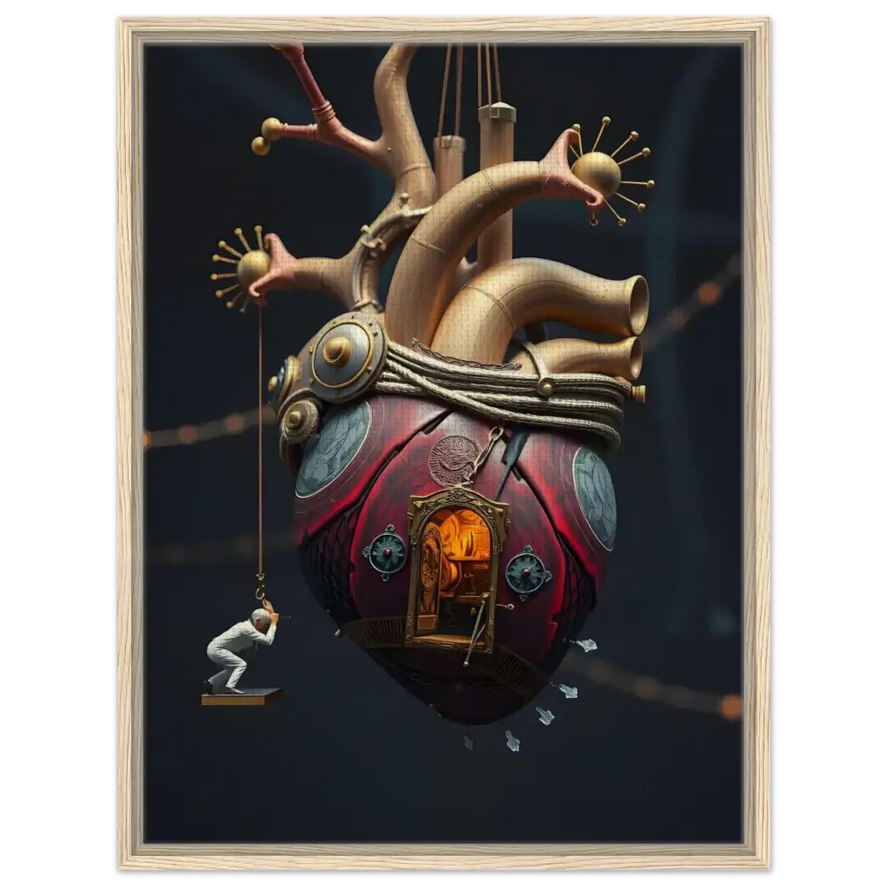 Steampunk heart with miniature house art for Framed Heart Machine Canvas The Bleeding Threshold PixiOnyx Surreal Decor