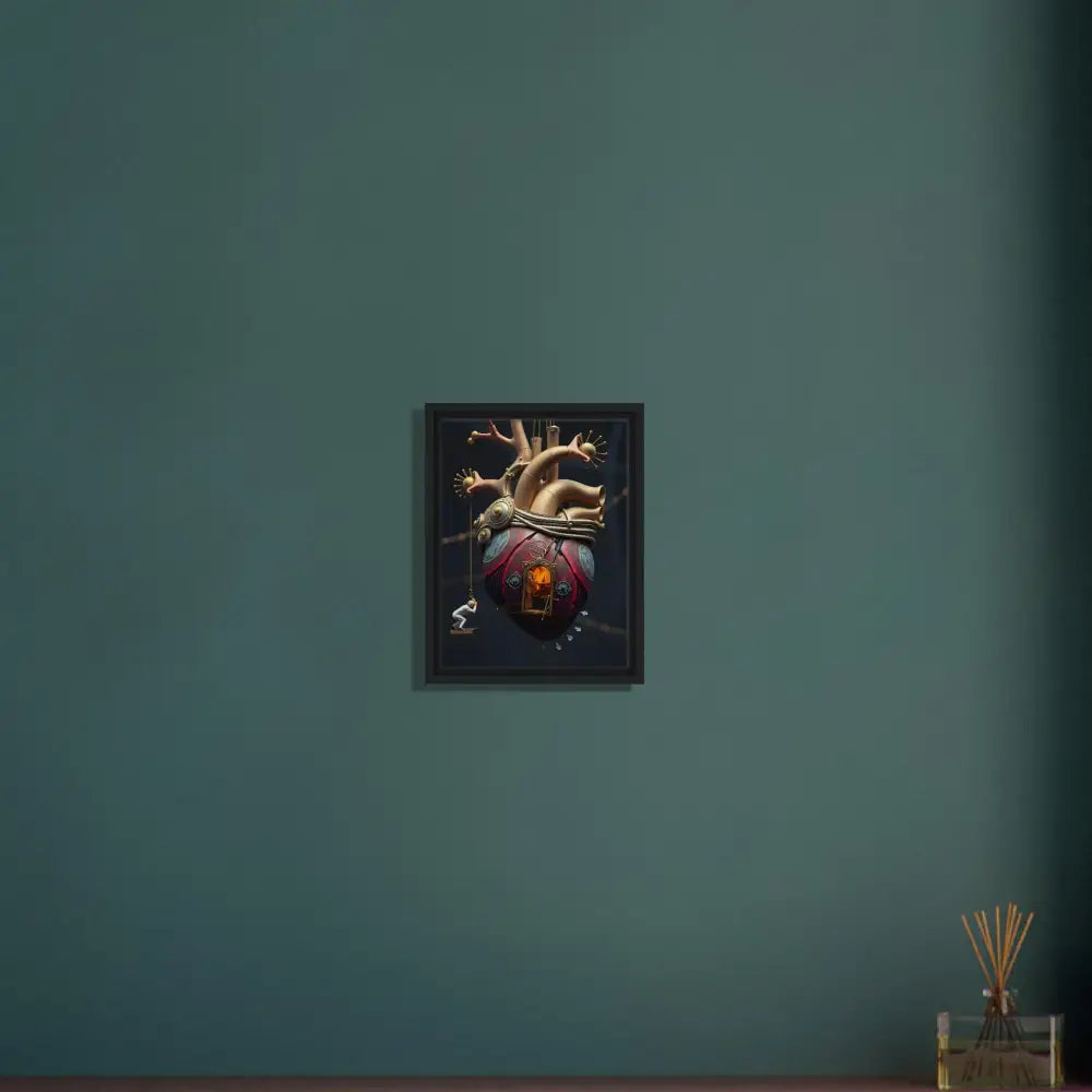Framed steampunk heart artwork from PixiOnyx Surreal Decor product Framed Heart Machine Canvas