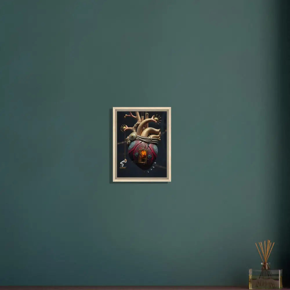 Framed anatomical heart artwork on canvas from PixiOnyx Surreal Decor titled Bleeding Threshold