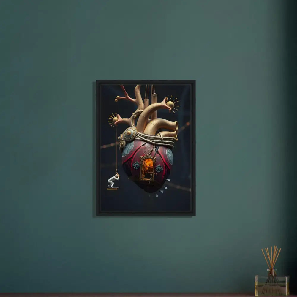 Framed steampunk heart art on Canvas titled The Bleeding Threshold by PixiOnyx
