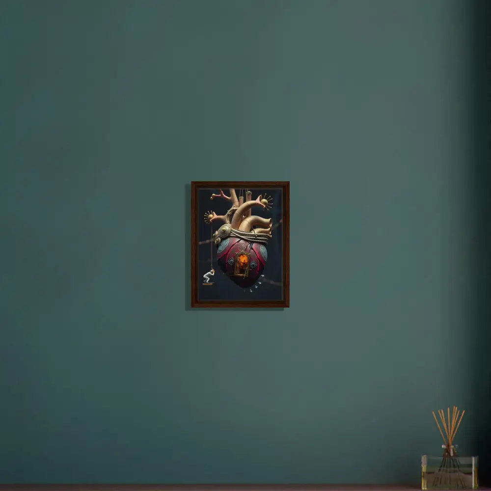 Framed Anatomical Heart Artwork displayed on Framed Heart Machine Canvas by PixiOnyx
