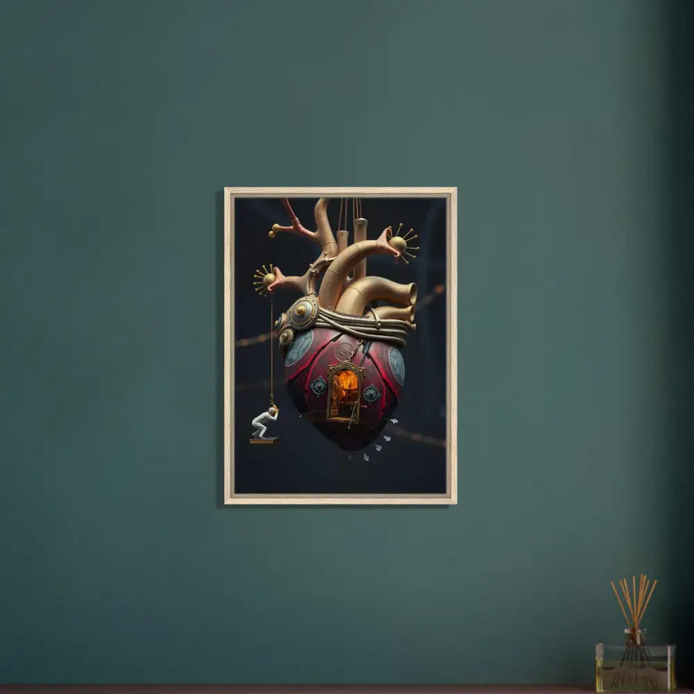 Framed Anatomical Heart Artwork on Canvas in Surreal Decor Style