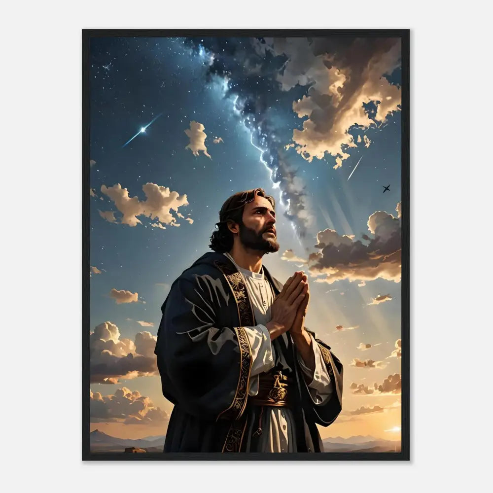Framed religious artwork titled Prayer to the Cosmos on PixiOnyx matte poster