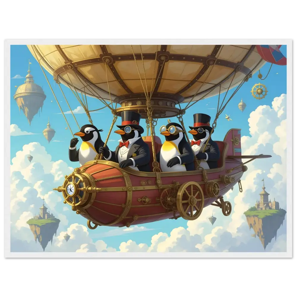 Steampunk airship with penguin crew displayed on PixiOnyx Matte Poster titled Flight Club Formal