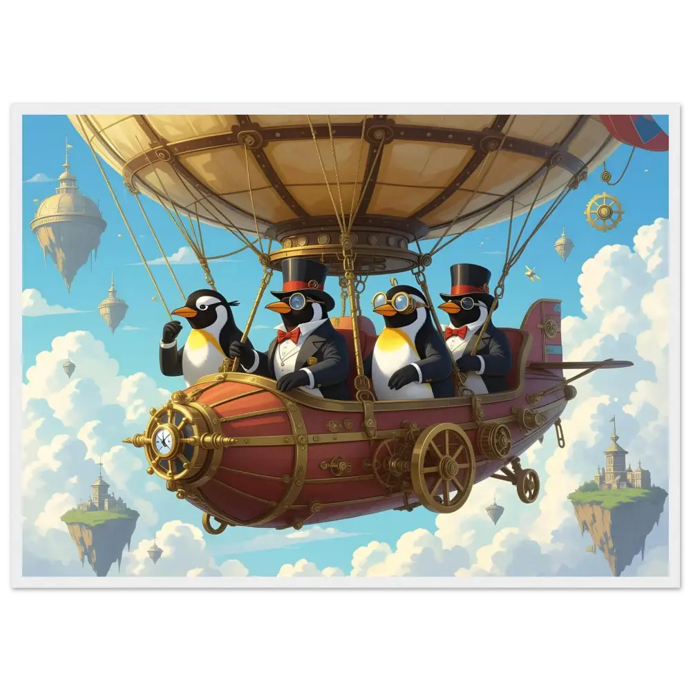 Steampunk penguin airship adventure framed print for Flight Club PixiOnyx Matte Poster