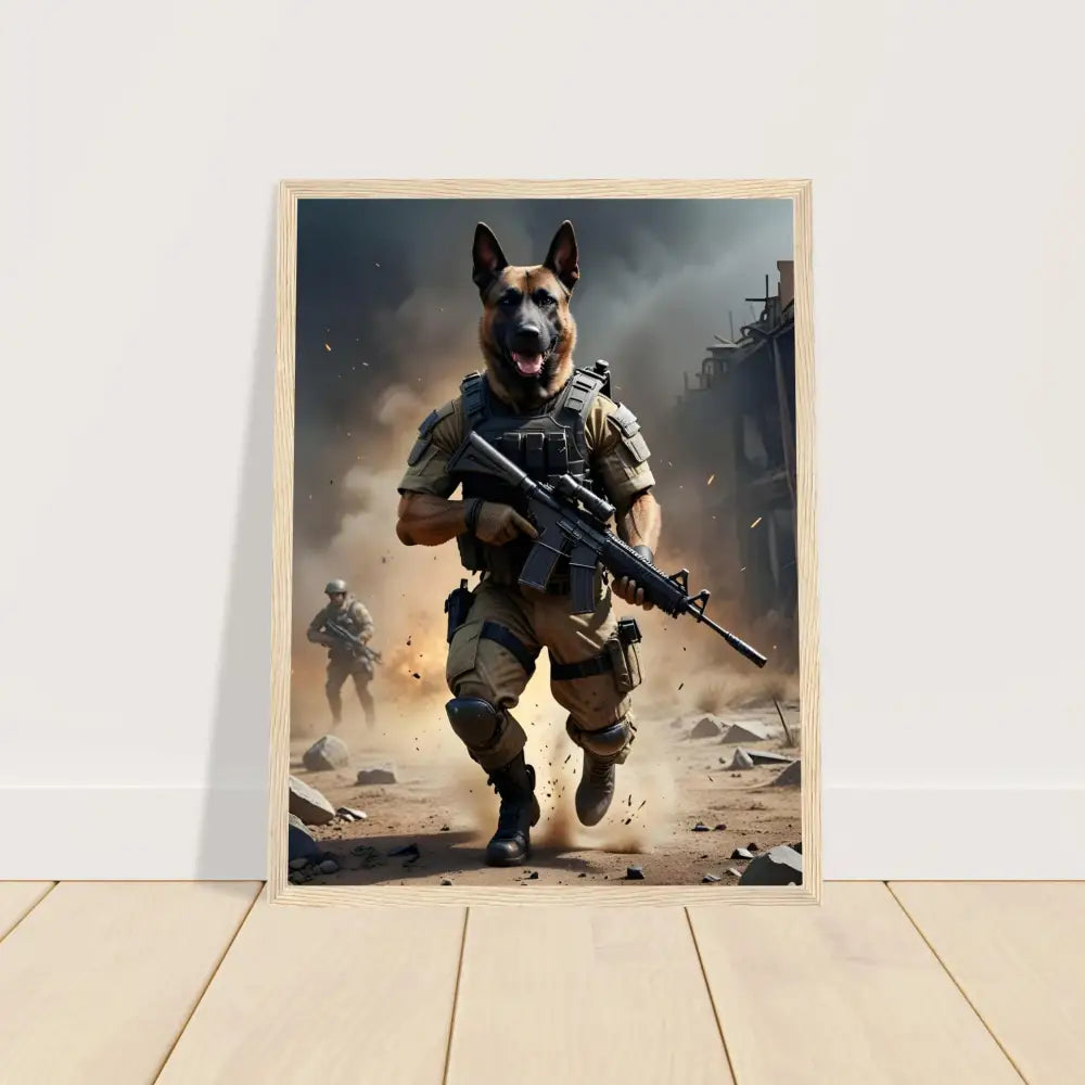 Framed dog soldier art poster from PixiOnyx Urban Command Battlehound Vanguard collection
