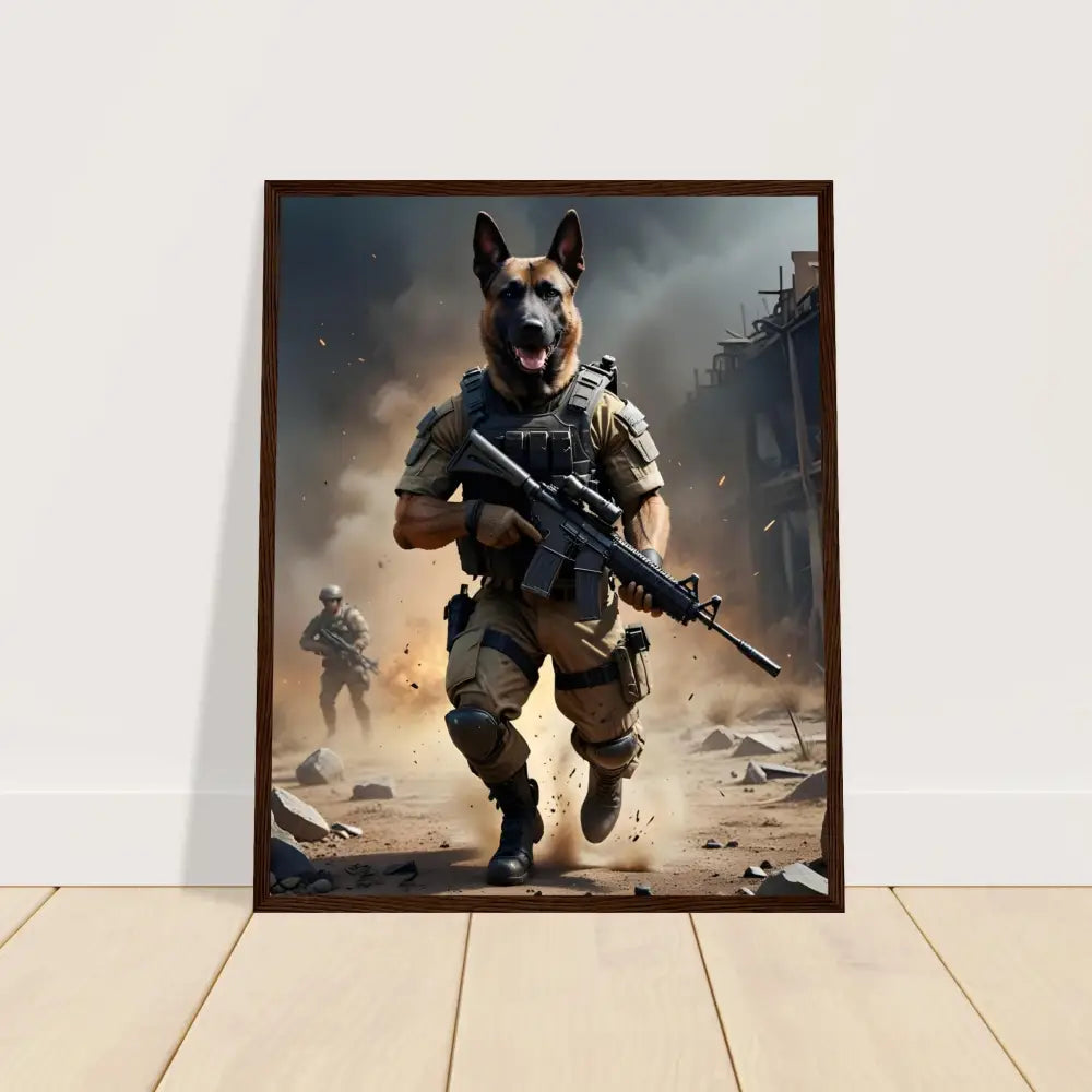 Framed dog soldier art poster from PixiOnyx Urban Command Battlehound Vanguard collection