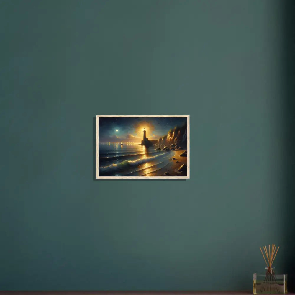 Framed lighthouse seascape painting displayed in PixiOnyx Painterly Seascape poster