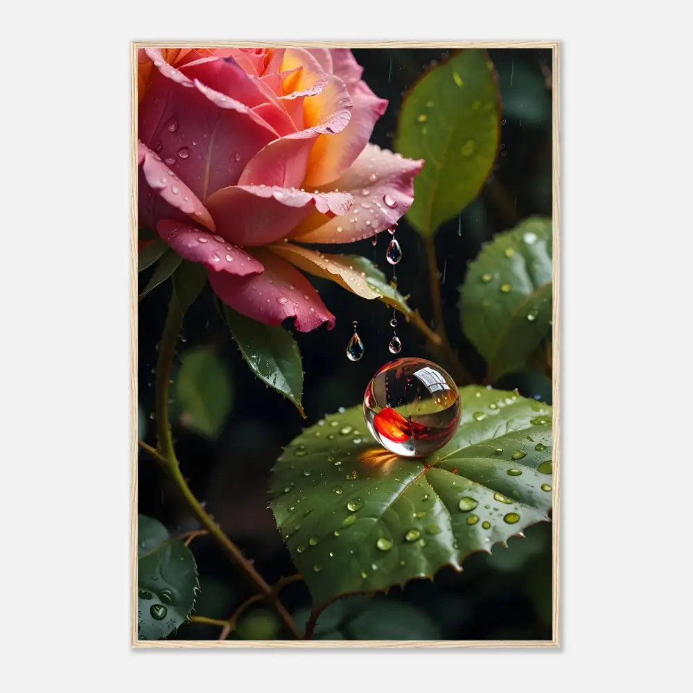 Framed Rose and Water Droplet Art for PixiOnyx Blush Reverie Botanical Daydream Poster