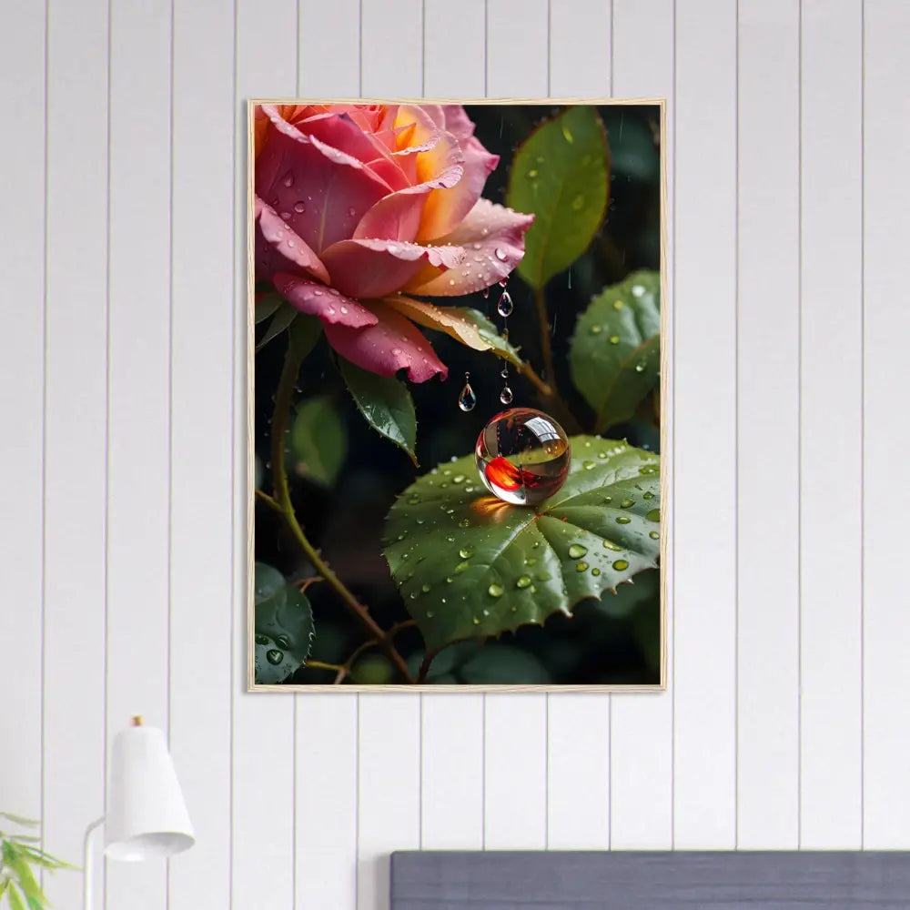 Framed Rose and Water Droplet Artwork for Blush Reverie PixiOnyx Botanical Daydream