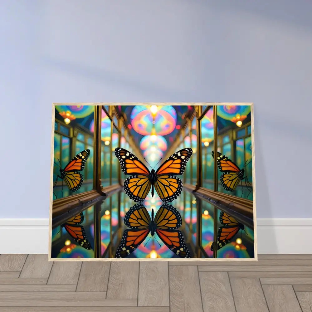 Framed Butterfly Kaleidoscope Art Poster in PixiOnyx Butterfly Reflections Nature Flight