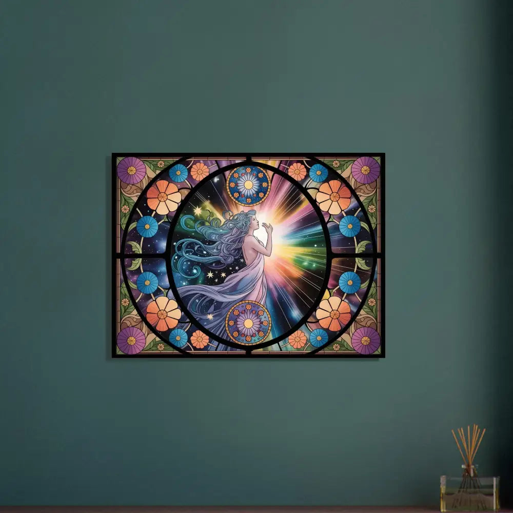 Framed stained-glass-style artwork from PixiOnyx Celestial Bloom Radiant Frame Edition