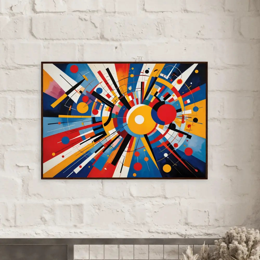 Abstract geometric painting showcased in Celestial Motion framed poster by PixiOnyx
