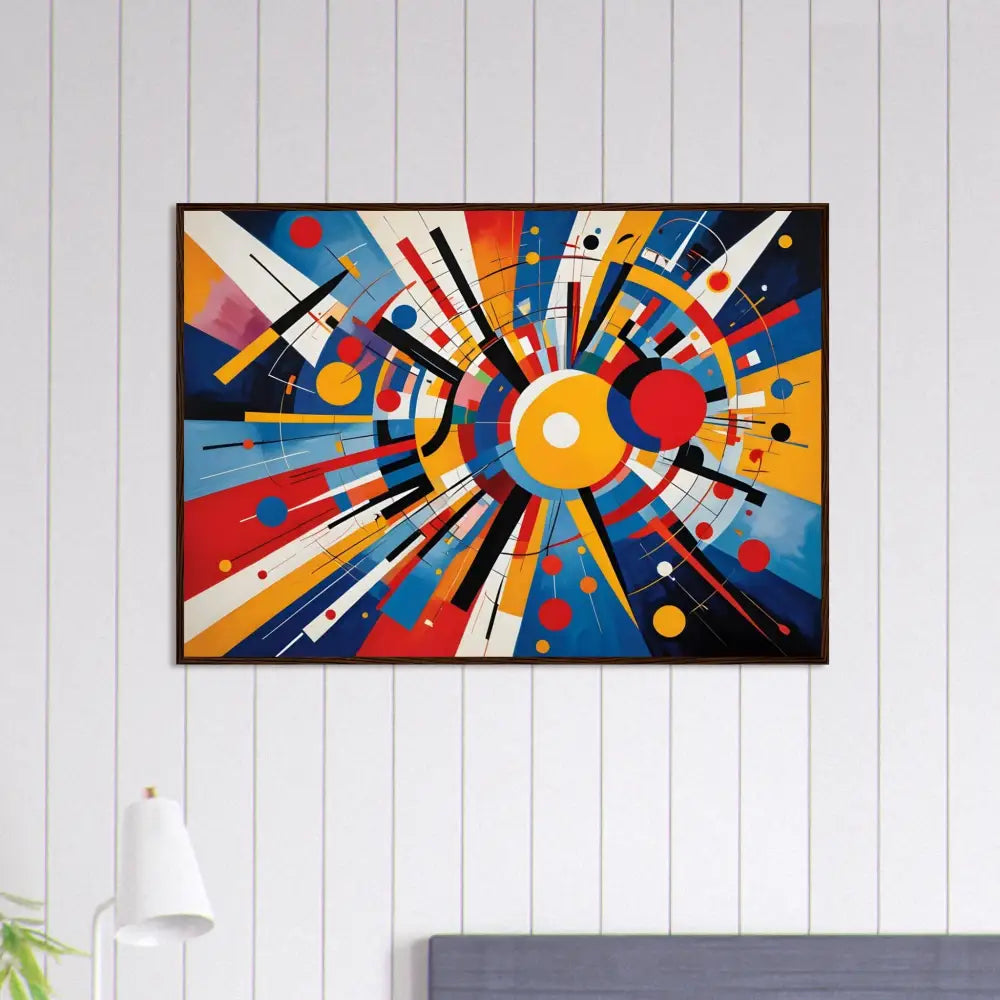 Framed abstract geometric art poster titled Celestial Motion by PixiOnyx Abstract Dreamscape