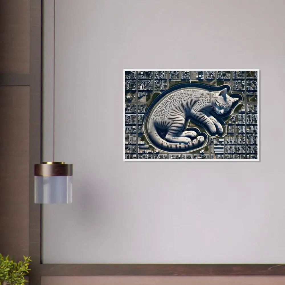 Cat-shaped city maze art in Framed Poster Citynap Overlook PixiOnyx Dreamcore Display