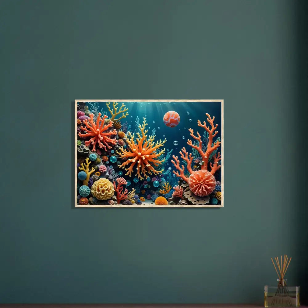 Framed coral reef artwork display in PixiOnyx Undersea Dreamscape poster