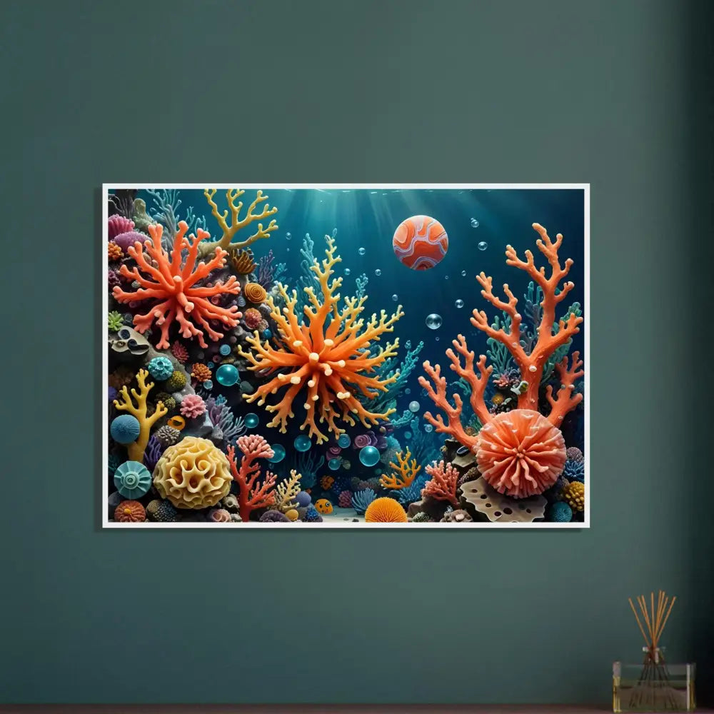 Framed coral reef artwork from PixiOnyx Undersea Dreamscape poster collection