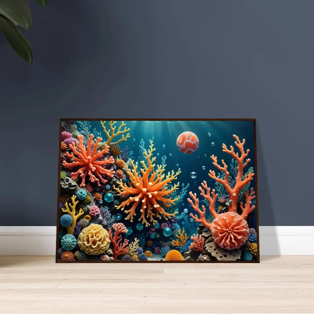 Framed coral reef artwork in a poster titled Coral Reverie by PixiOnyx Undersea Dreamscape