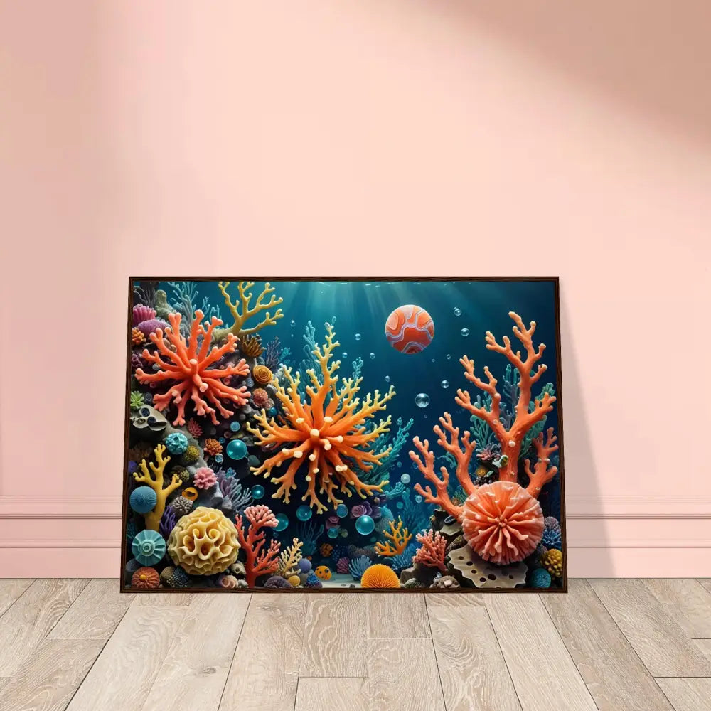Framed coral reef artwork poster titled Coral Reverie by PixiOnyx Undersea Dreamscape