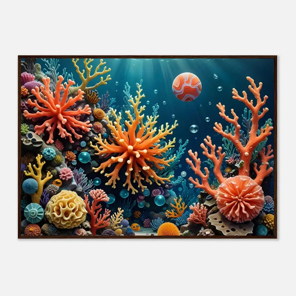 Vibrant coral reef artwork for Framed Poster Coral Reverie by PixiOnyx Undersea Dreamscape