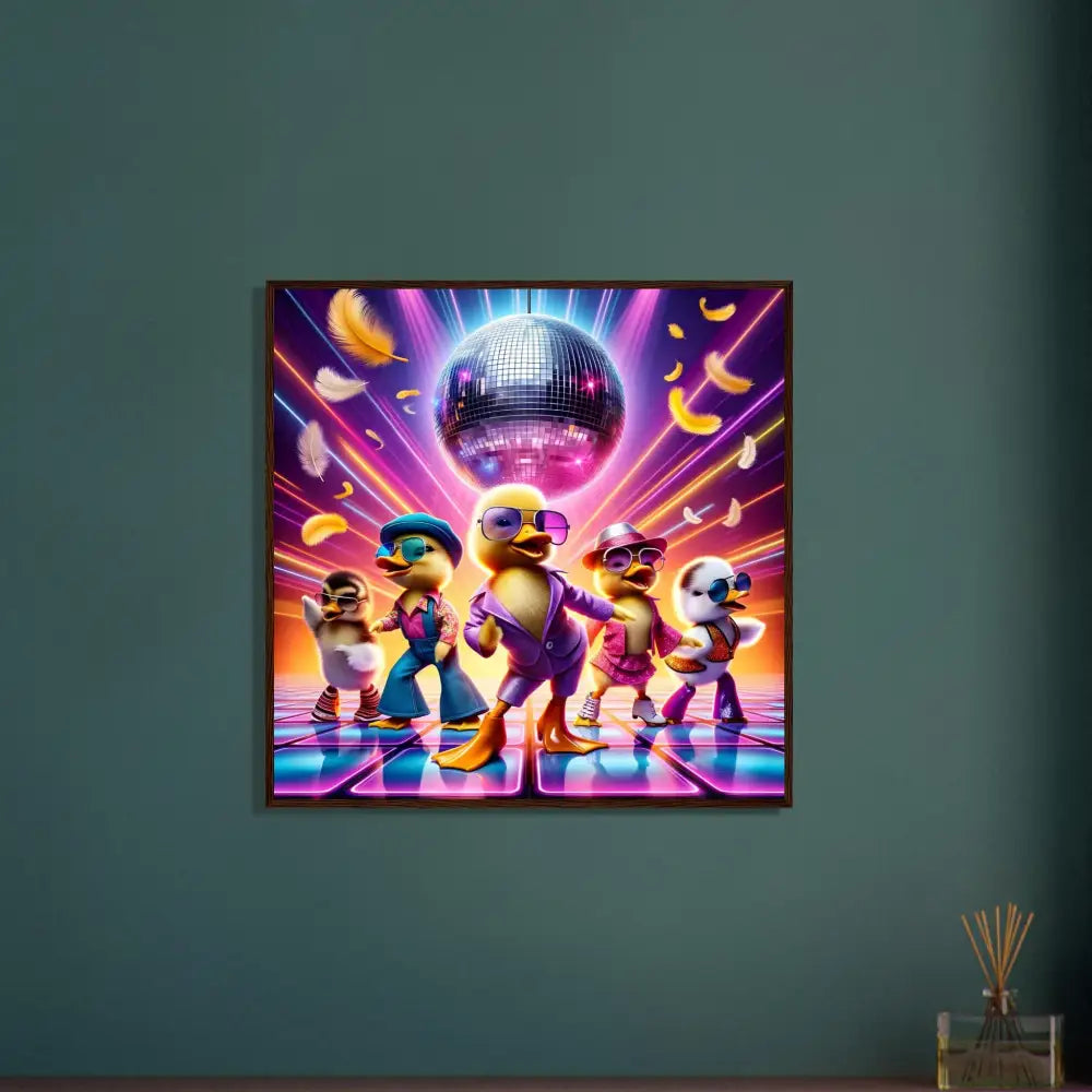 Framed Disco Duck artwork from PixiOnyx Retro Absurdist Display product