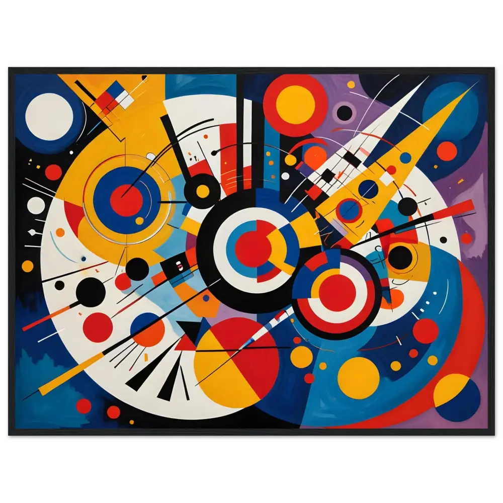 Abstract geometric painting displayed on the Framed Poster Dynamic Balance by PixiOnyx