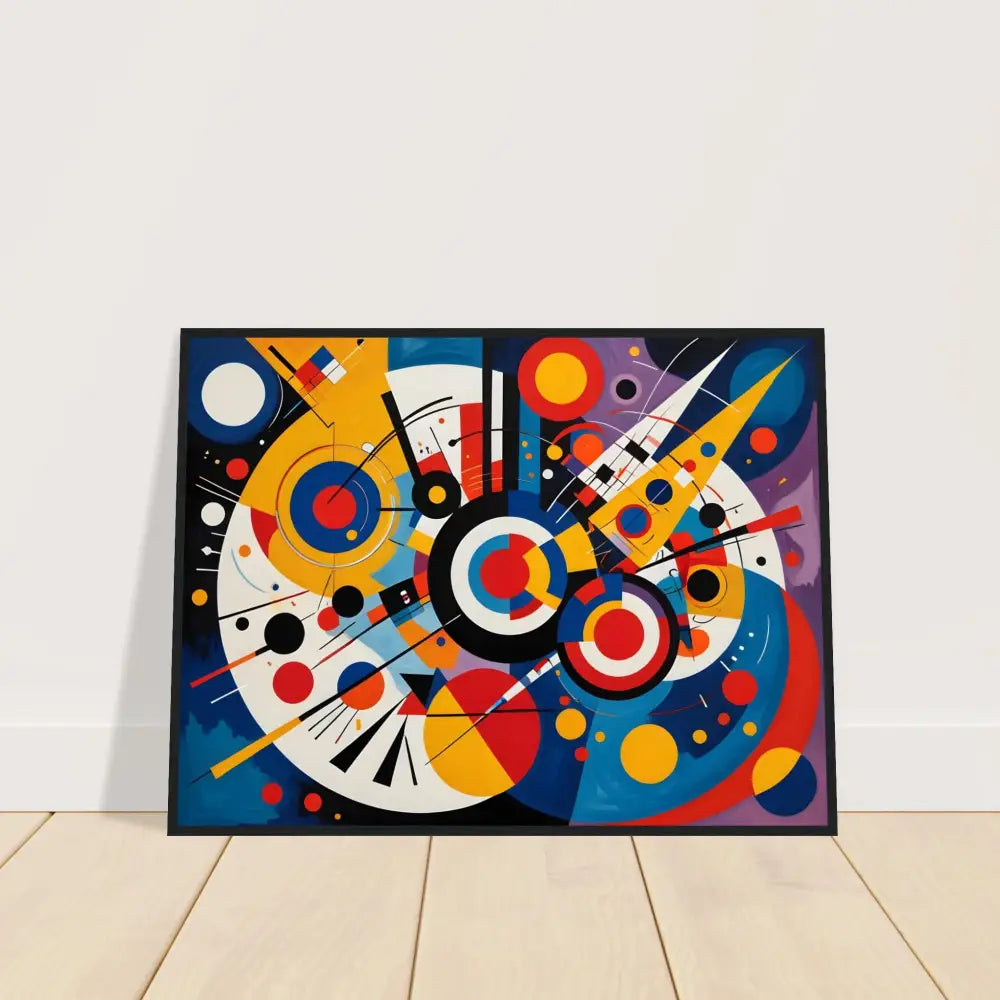 Abstract geometric painting displayed in Framed Poster Dynamic Balance PixiOnyx Abstract Geometry
